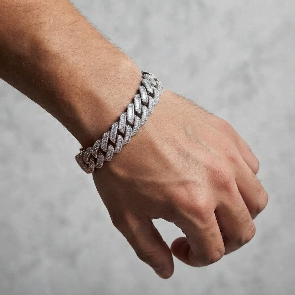 18MM Pave Moissanite Baguette Diamond Miami Cuban Link Bracelet