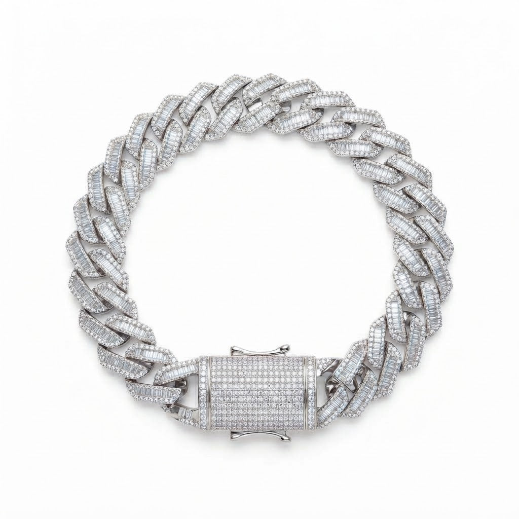 18MM Pave Moissanite Baguette Diamond Miami Cuban Link Bracelet