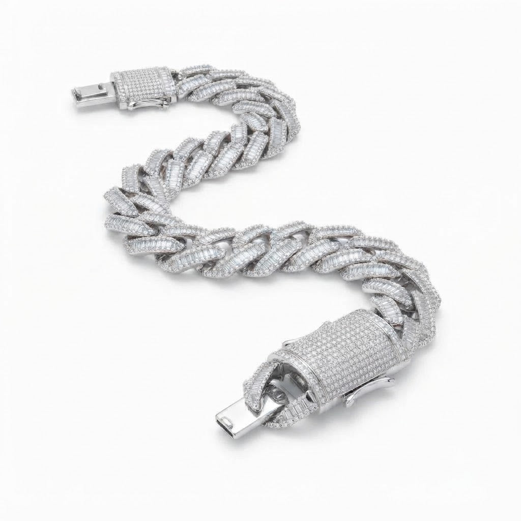 18MM Pave Moissanite Baguette Diamond Miami Cuban Link Bracelet