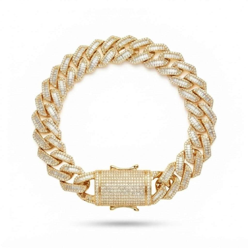 18MM Pave Moissanite Baguette Diamond Miami Cuban Link Bracelet