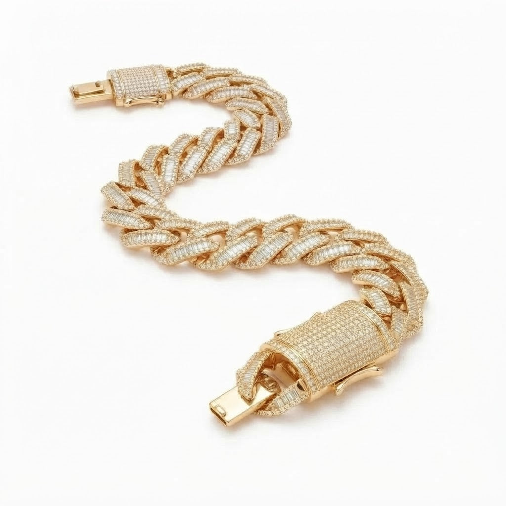 18MM Pave Moissanite Baguette Diamond Miami Cuban Link Bracelet