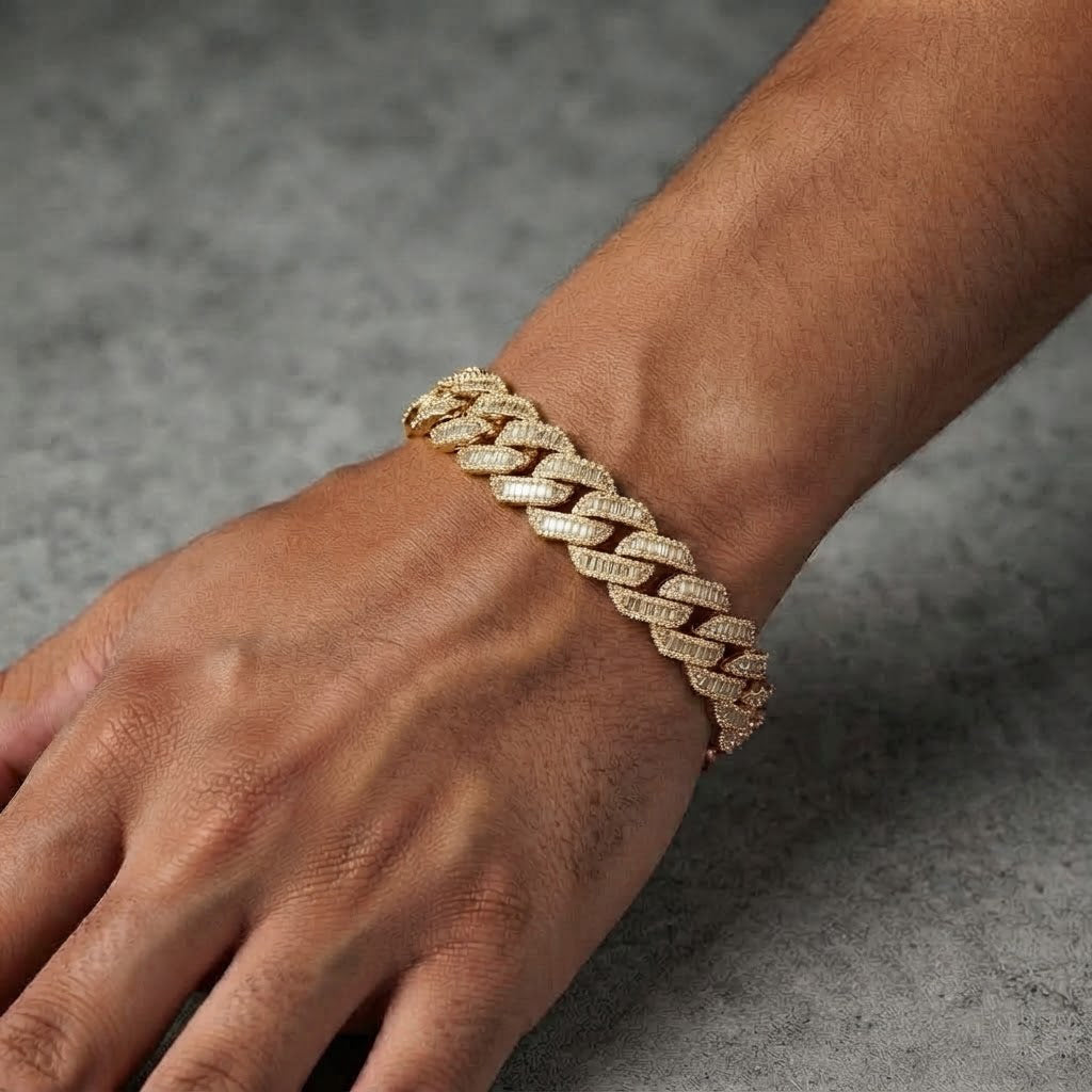 18MM Pave Moissanite Baguette Diamond Miami Cuban Link Bracelet