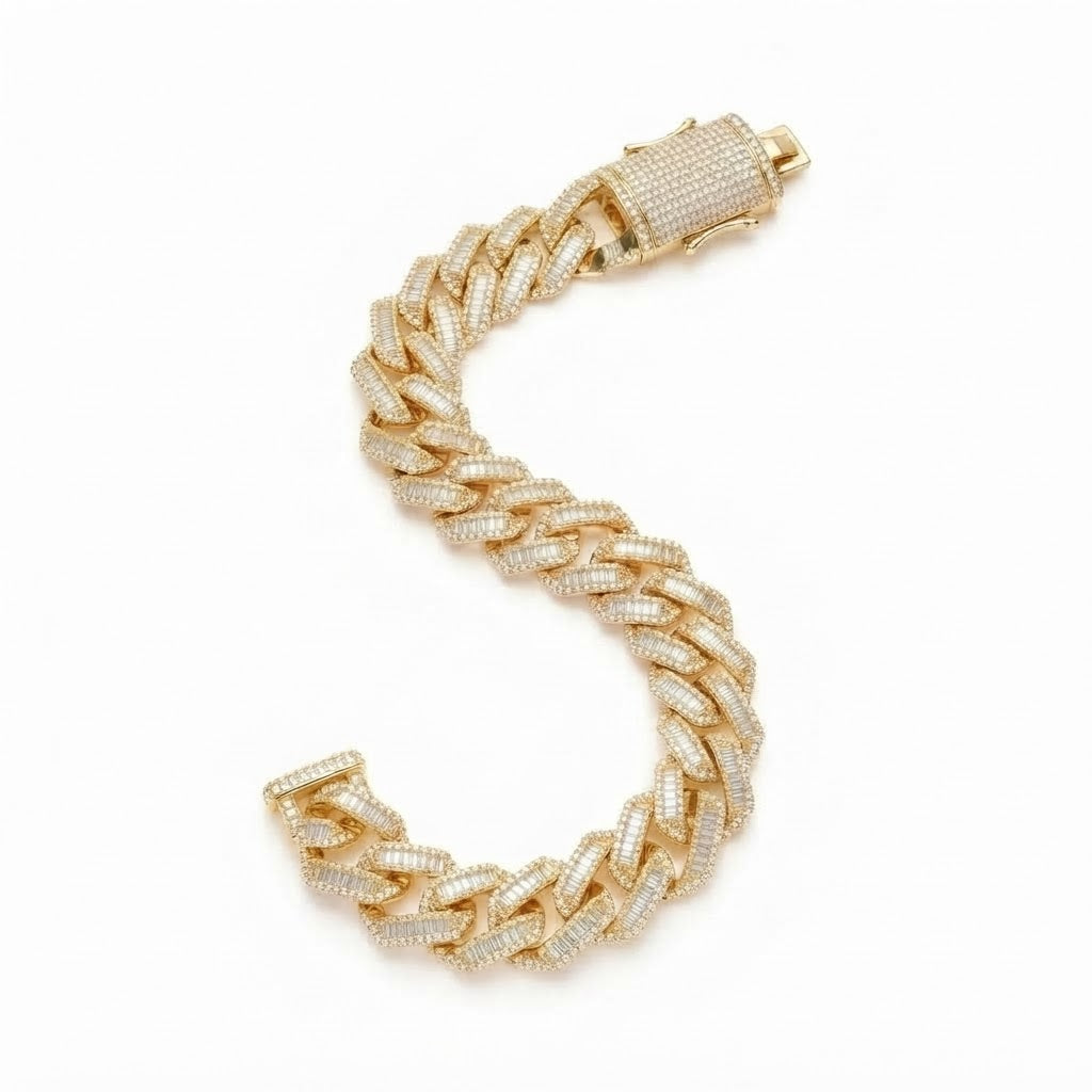 18MM Pave Moissanite Baguette Diamond Miami Cuban Link Bracelet