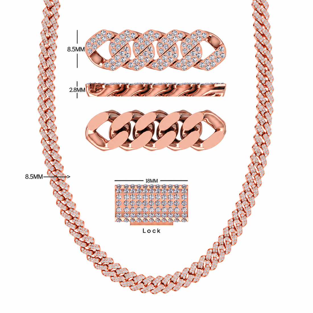 8MM Moissanite Cuban Link Chain for Men's