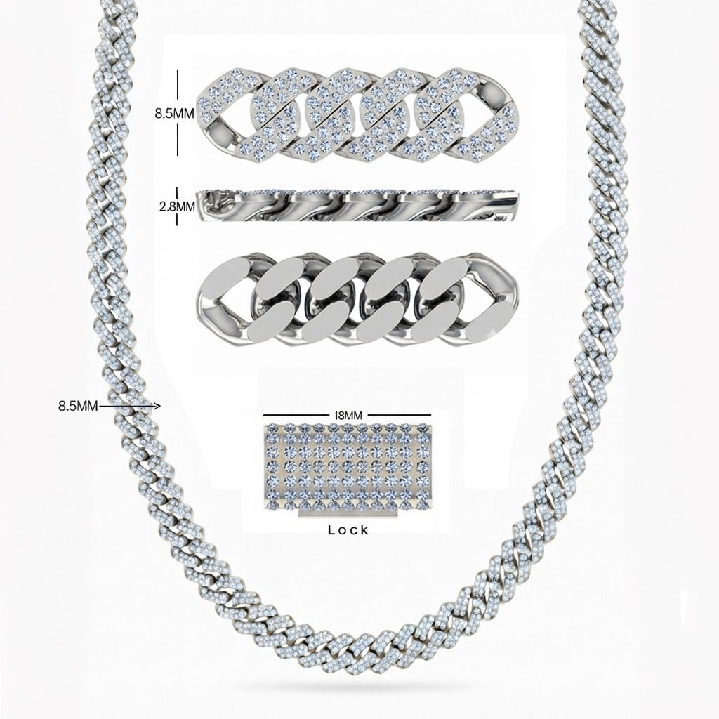 8MM Moissanite Cuban Link Chain for Men's