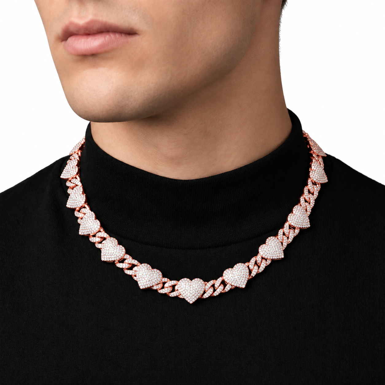 8MM Diamond Heart Link Chain Necklace