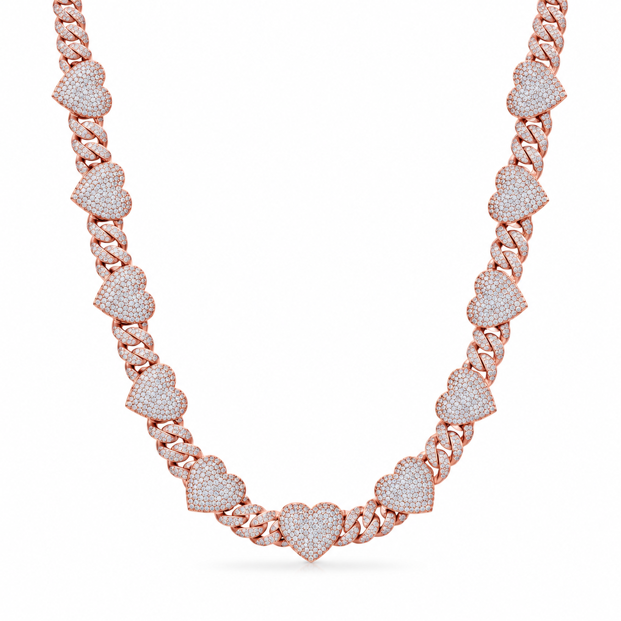 8MM Diamond Heart Link Chain Necklace