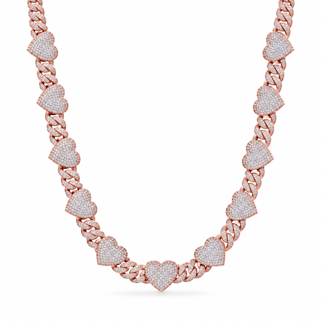 8MM Diamond Heart Link Chain Necklace