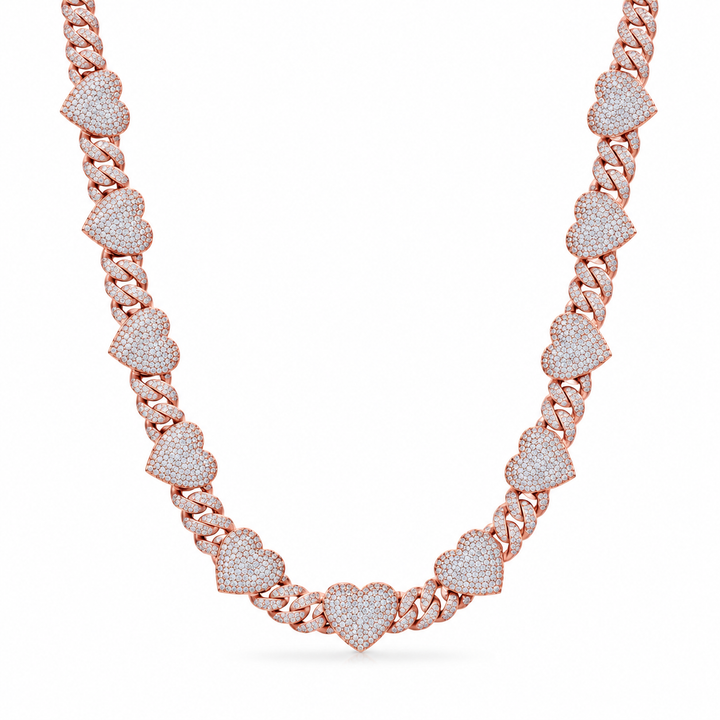 8MM Diamond Heart Link Chain Necklace