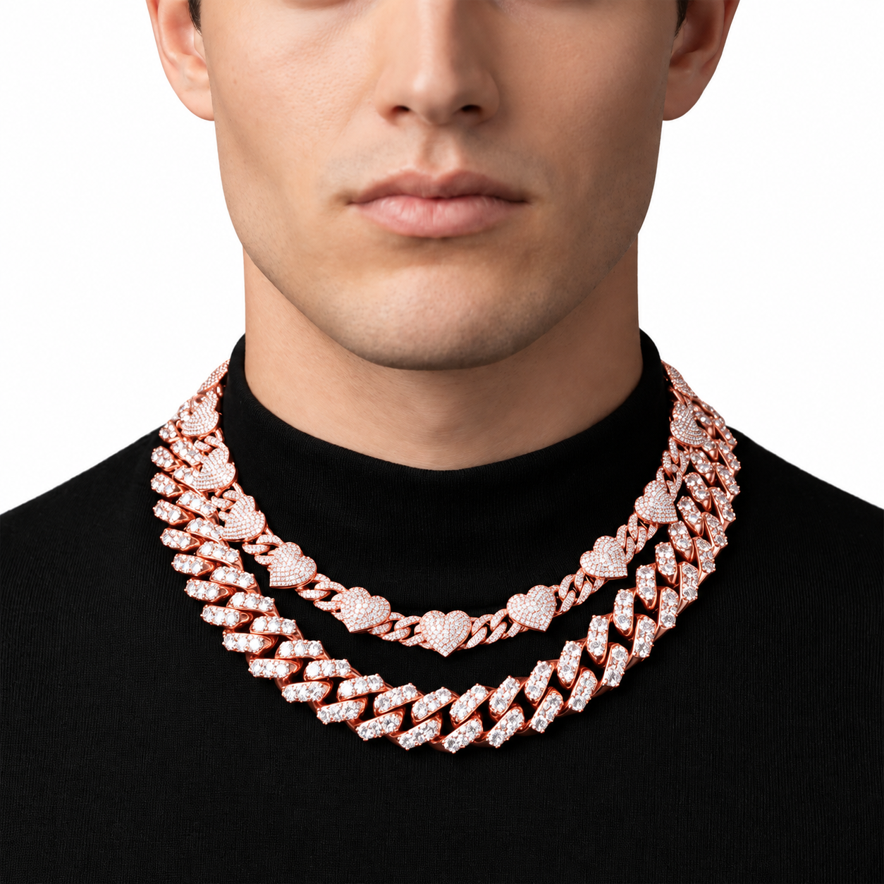 8MM Diamond Heart Link Chain Necklace