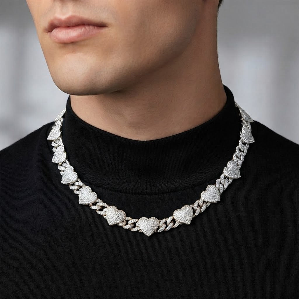 8MM Diamond Heart Link Chain Necklace