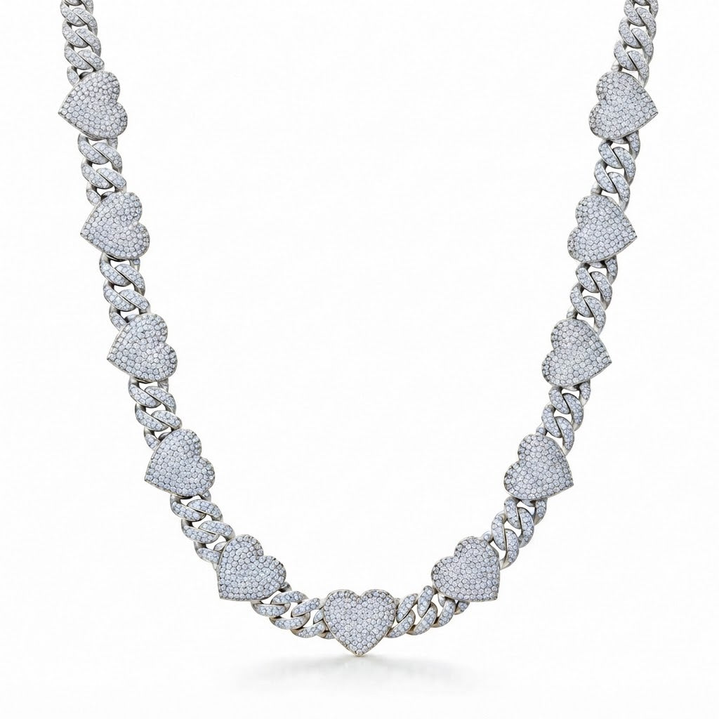 8MM Diamond Heart Link Chain Necklace