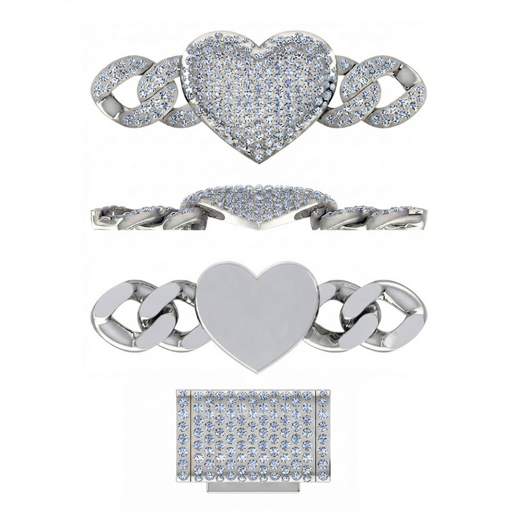 8MM Diamond Heart Link Chain Necklace