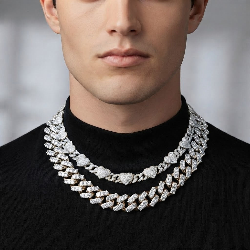 8MM Diamond Heart Link Chain Necklace