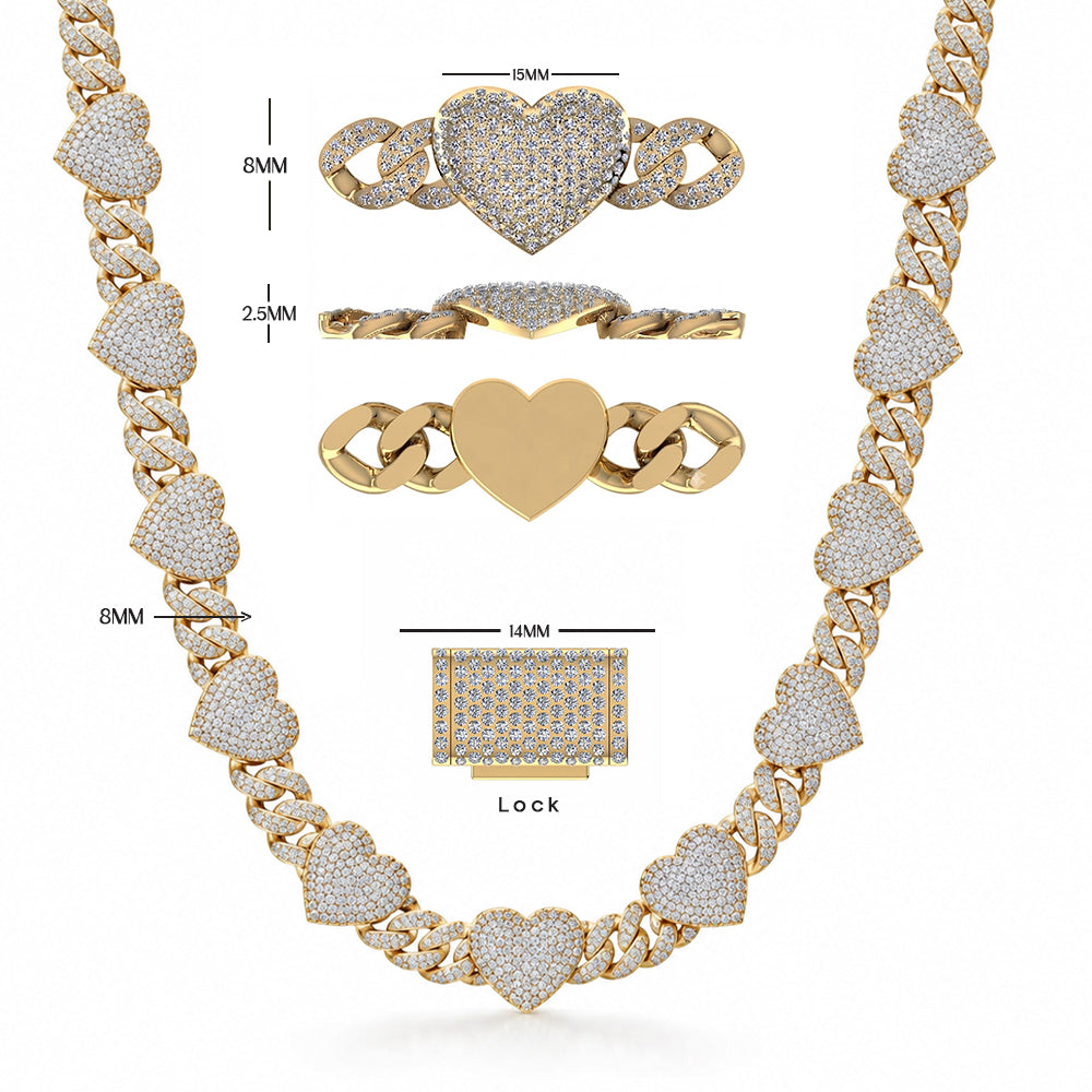 8MM Diamond Heart Link Chain Necklace