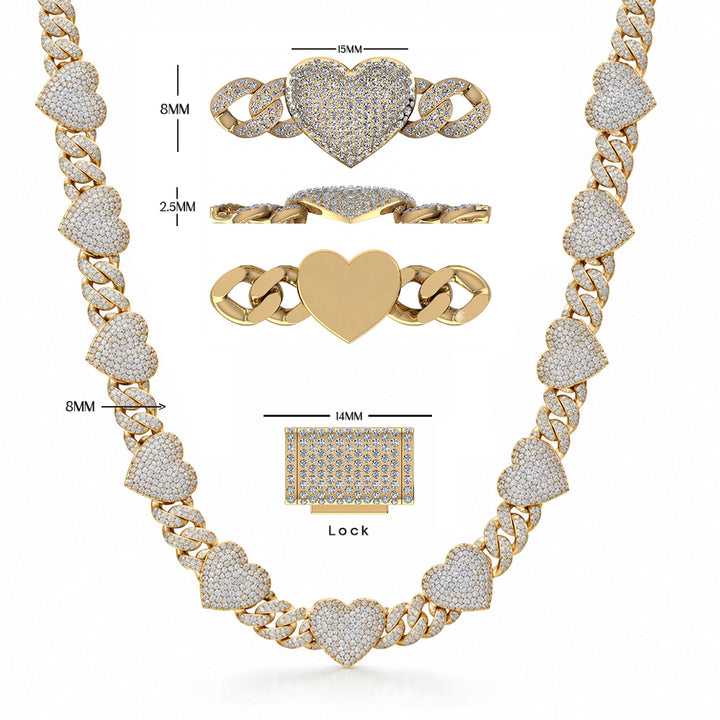 8MM Diamond Heart Link Chain Necklace