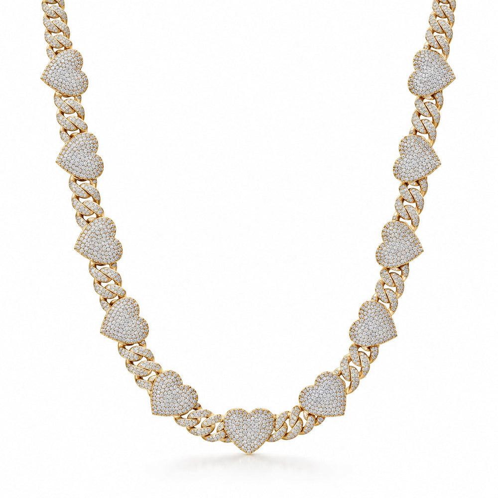 8MM Diamond Heart Link Chain Necklace