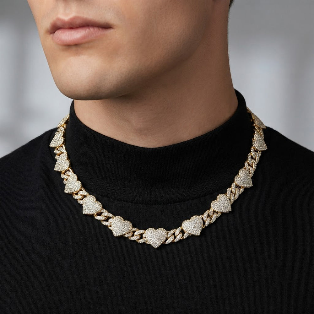 8MM Diamond Heart Link Chain Necklace