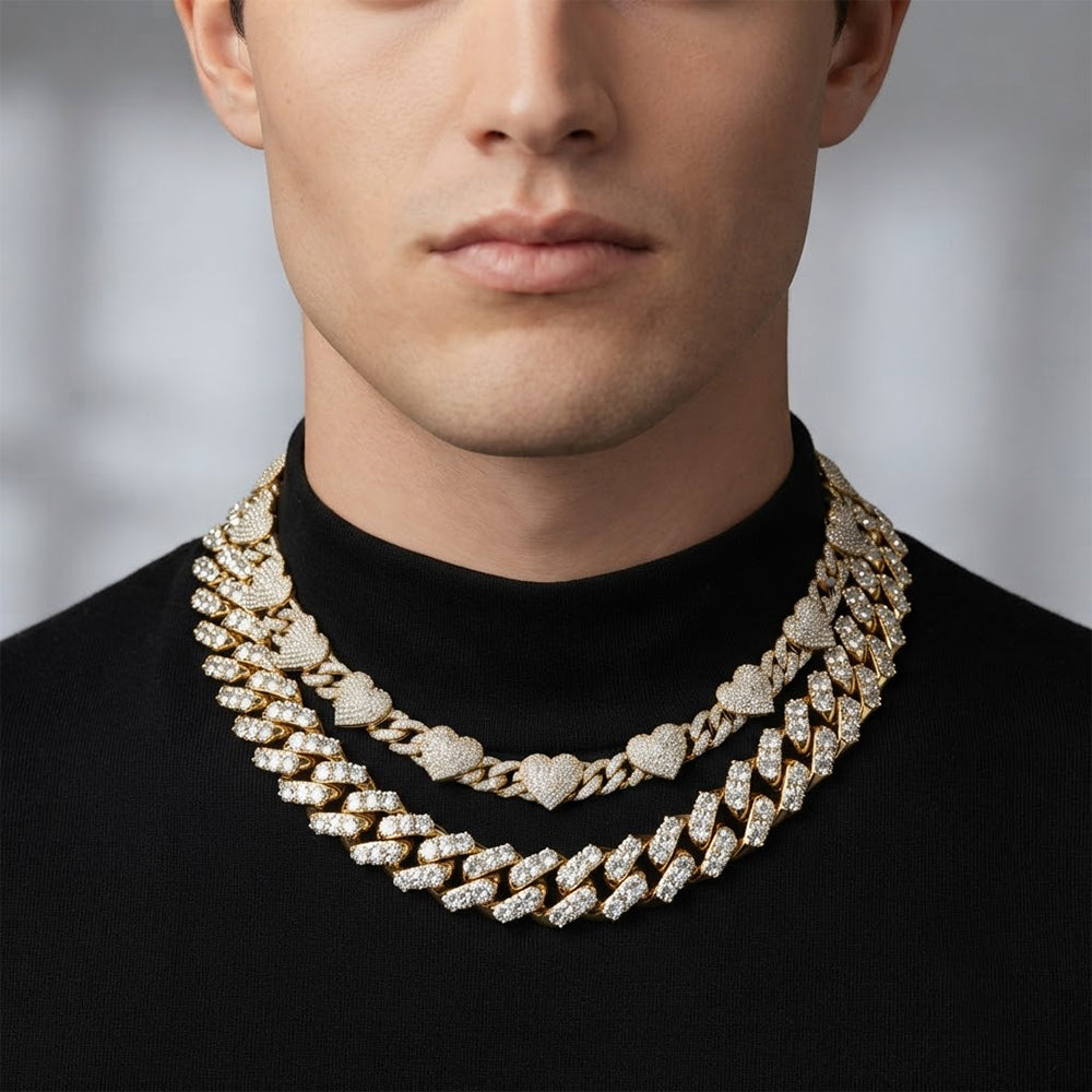 8MM Diamond Heart Link Chain Necklace