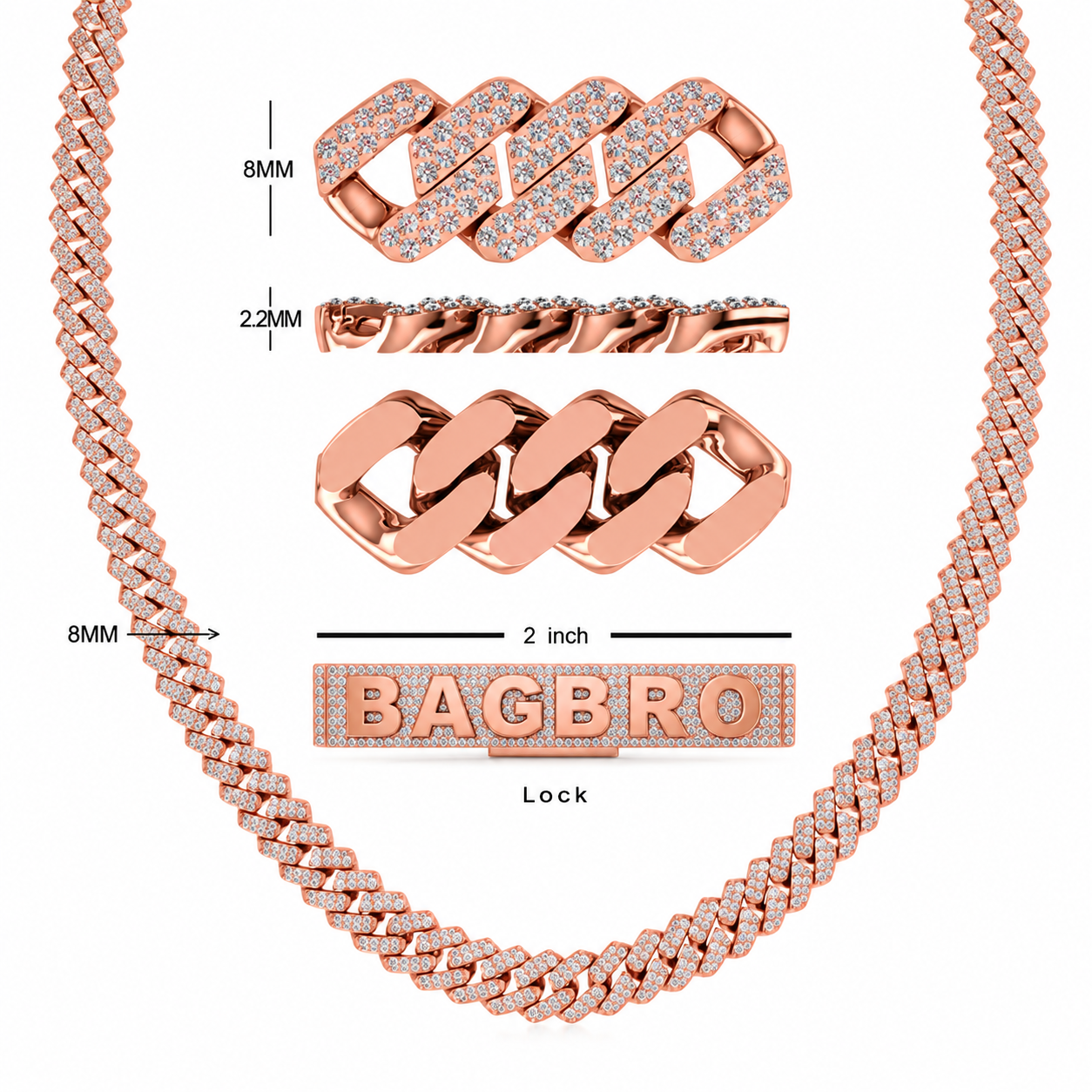 Moissanite Cuban Link Chain in 8MM