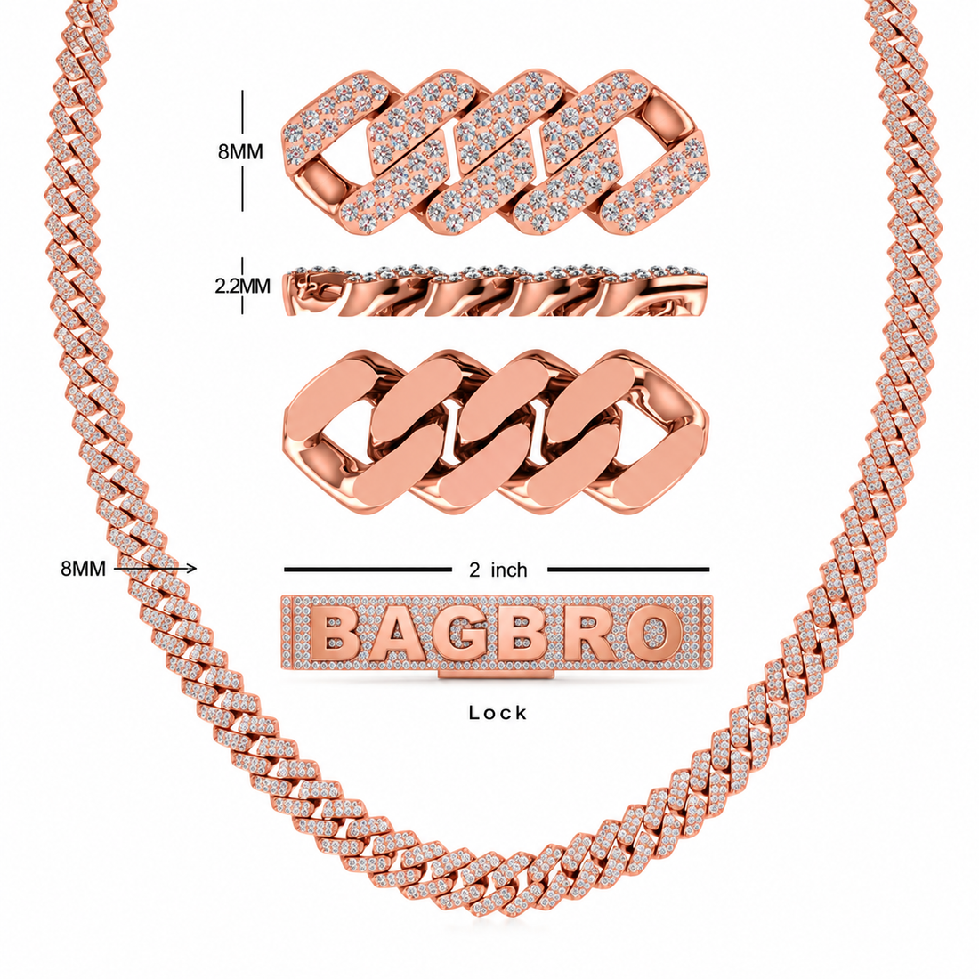 Moissanite Cuban Link Chain in 8MM