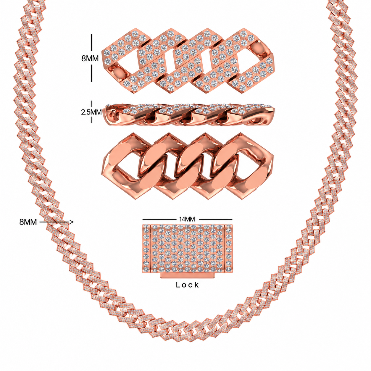 8.5mm Diamond Cuban Link Chain Necklace – Silver