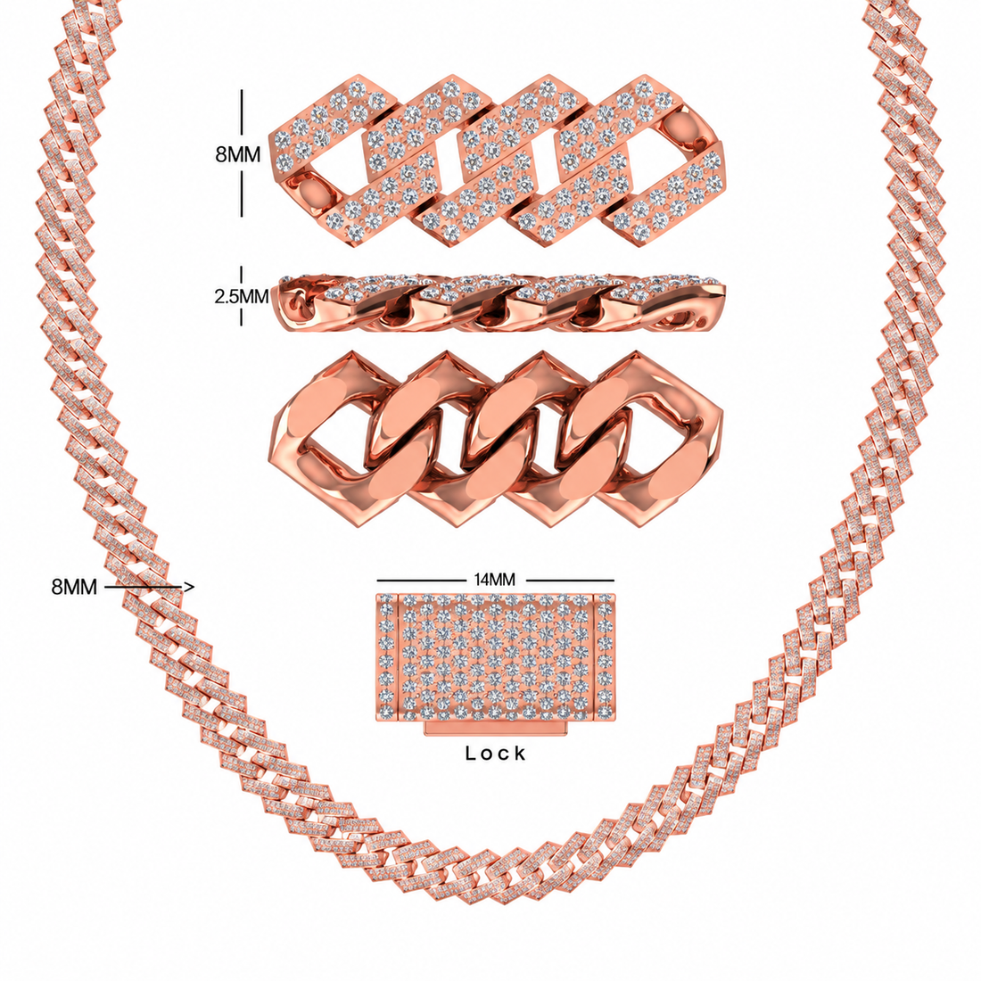 8.5mm Diamond Cuban Link Chain Necklace – Silver