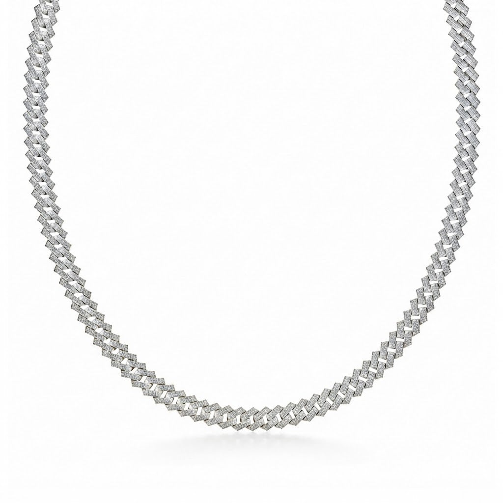 8.5mm Diamond Cuban Link Chain Necklace – Silver