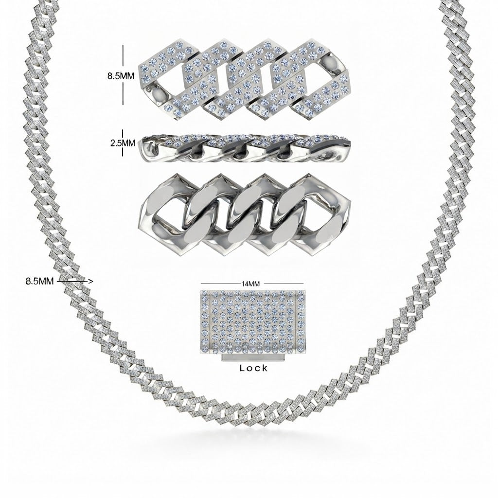 8.5mm Diamond Cuban Link Chain Necklace – Silver