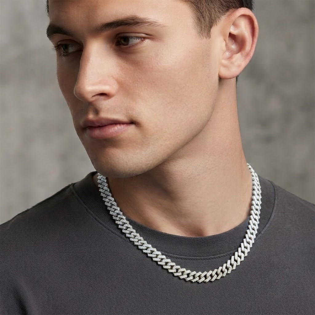 8.5mm Diamond Cuban Link Chain Necklace – Silver