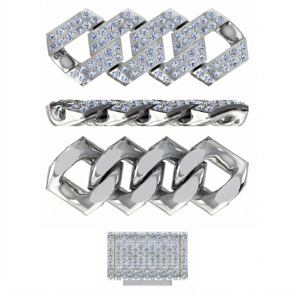 8.5mm Diamond Cuban Link Chain Necklace – Silver