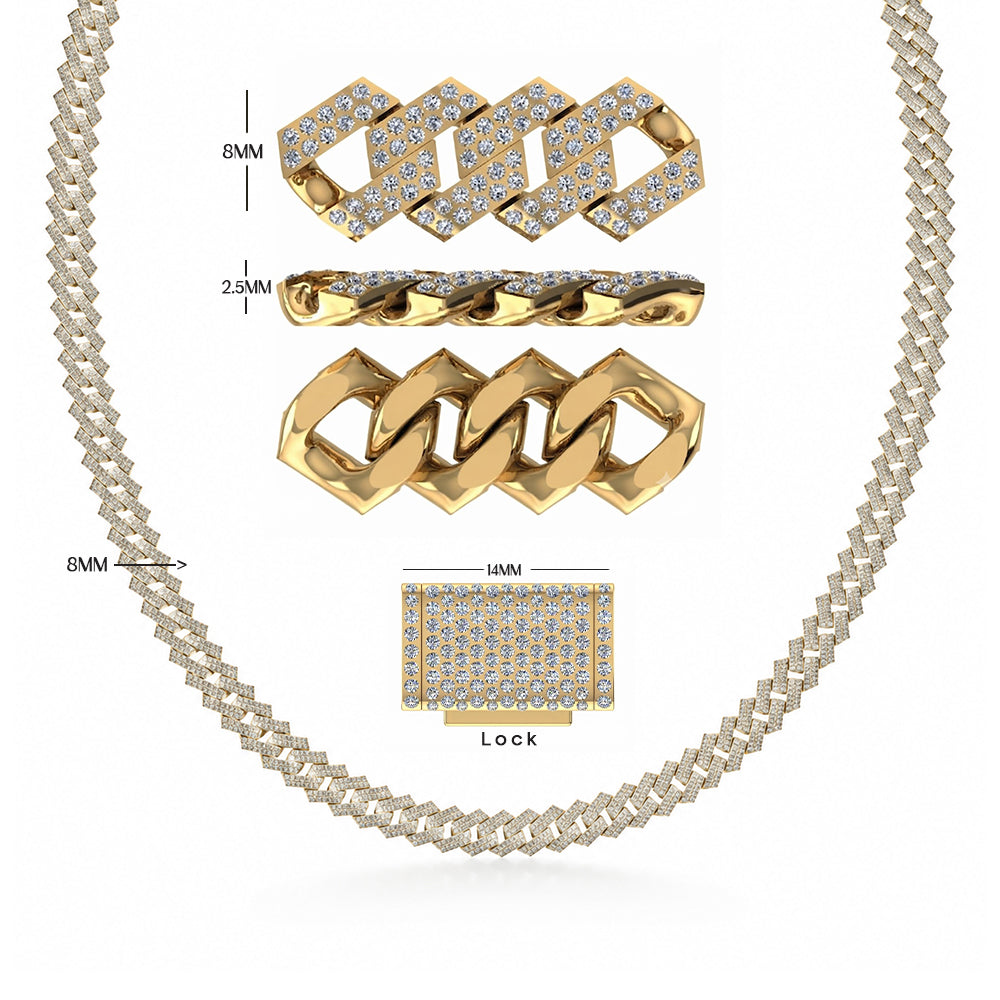 8.5mm Diamond Cuban Link Chain Necklace – Silver