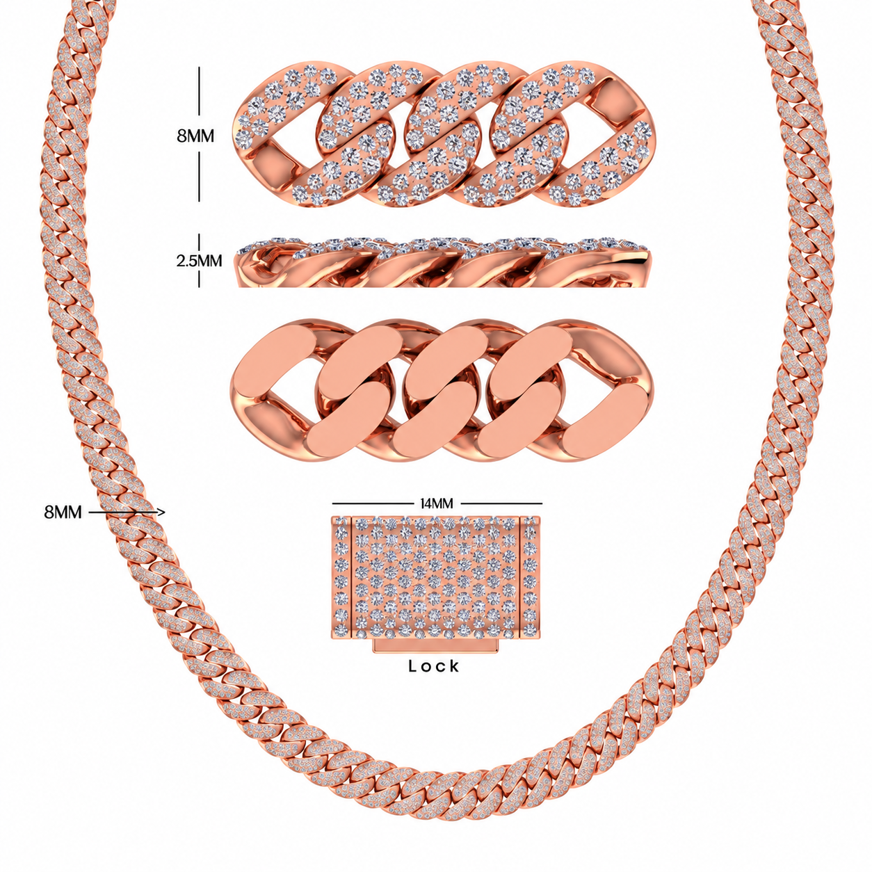 8mm Moissanite Diamond Cuban Link Chain