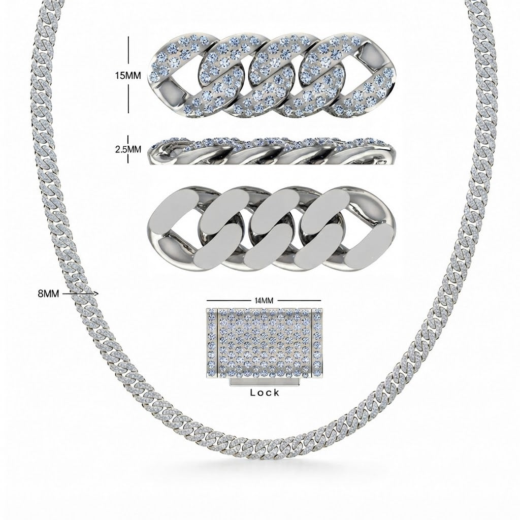 8mm Moissanite Diamond Cuban Link Chain