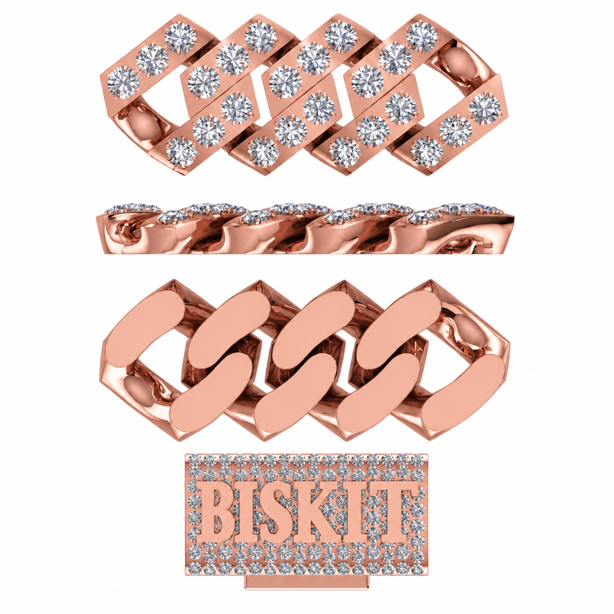 8mm Moissanite Diamond Biscuit Link Chain