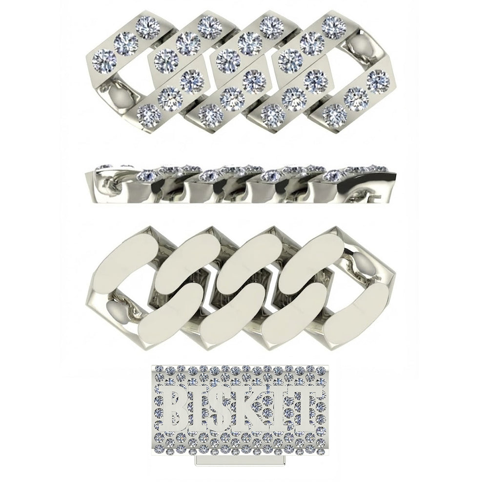 8mm Moissanite Diamond Biscuit Link Chain