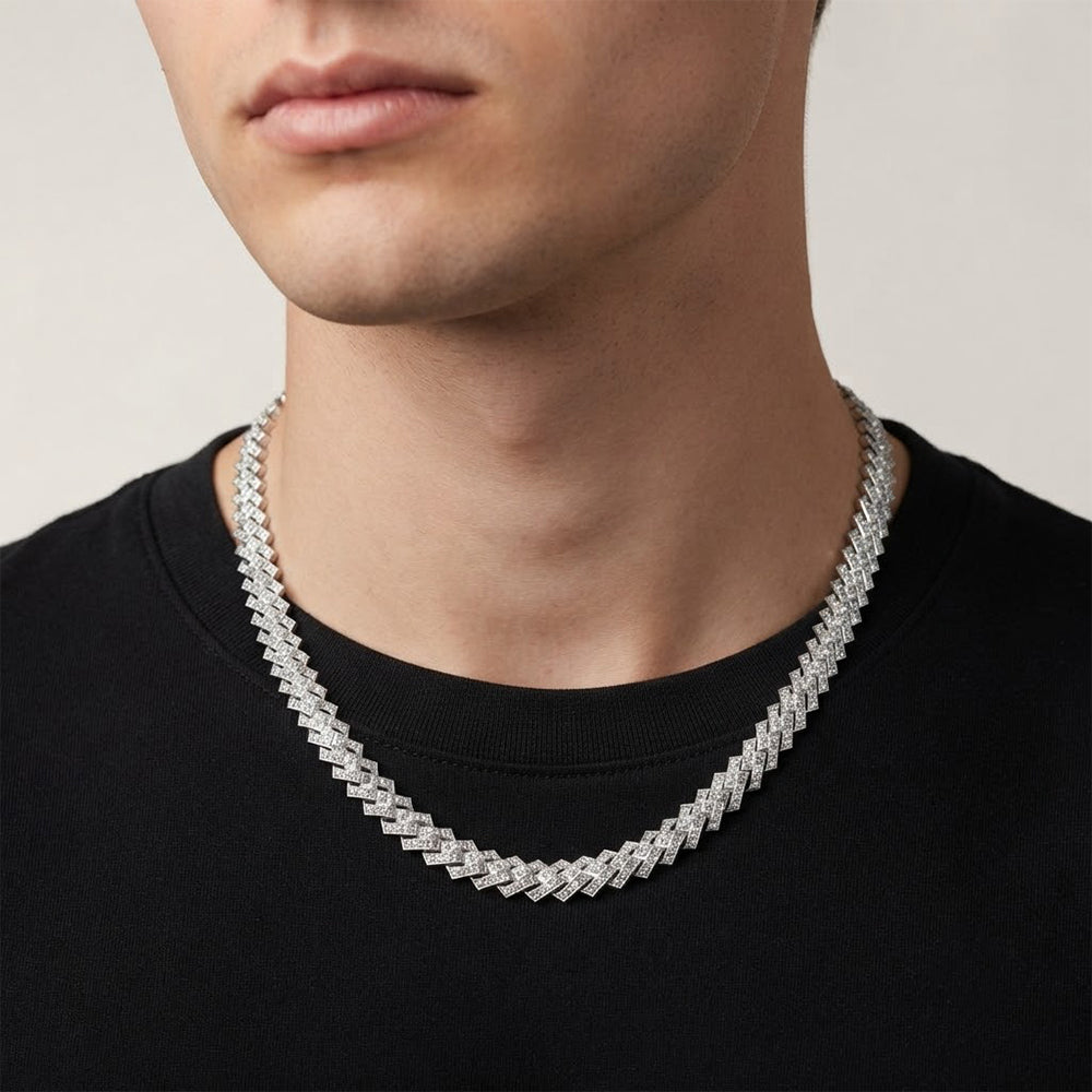 8mm Moissanite Diamond Biscuit Link Chain