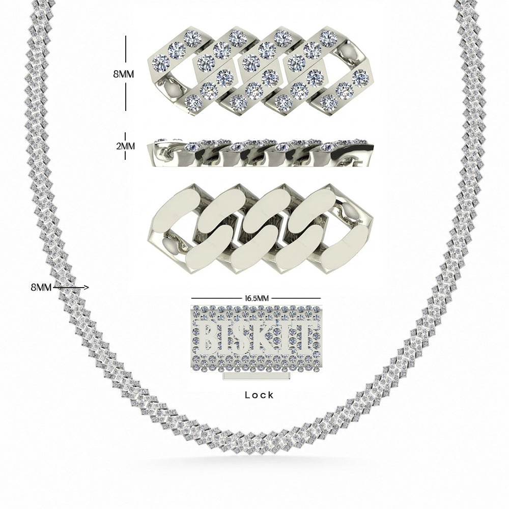 8mm Moissanite Diamond Biscuit Link Chain