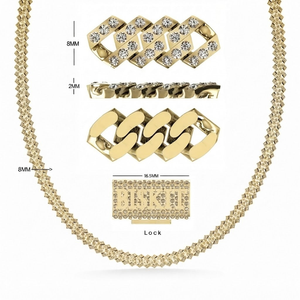 8mm Moissanite Diamond Biscuit Link Chain