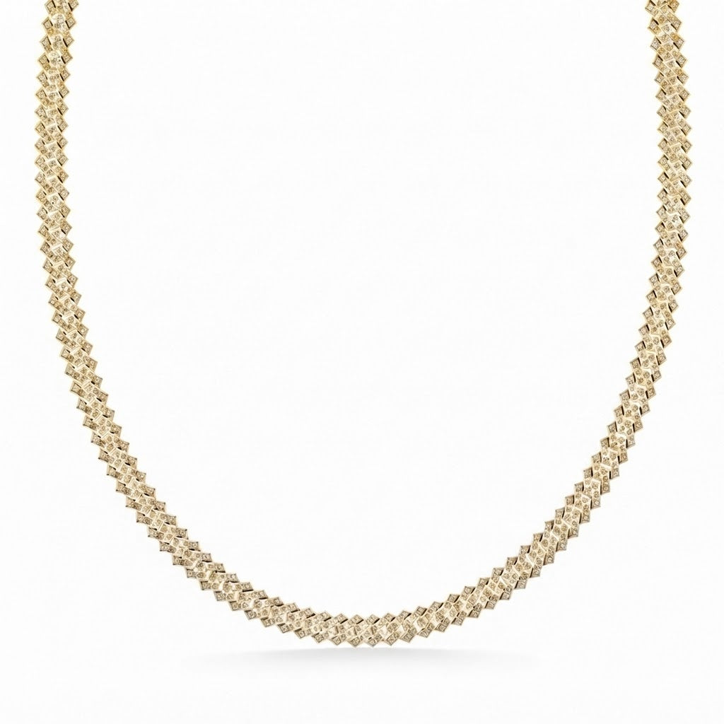 8mm Moissanite Diamond Biscuit Link Chain