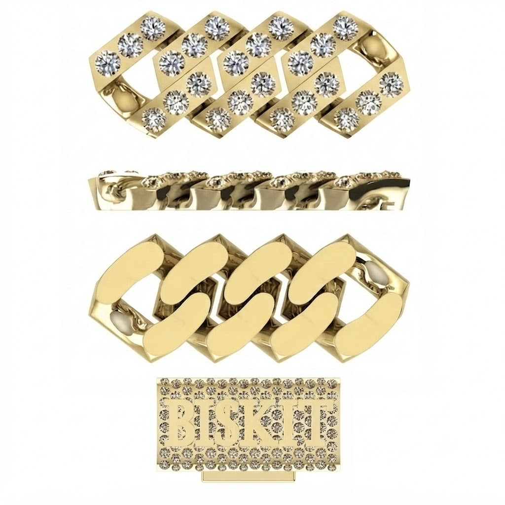 8mm Moissanite Diamond Biscuit Link Chain