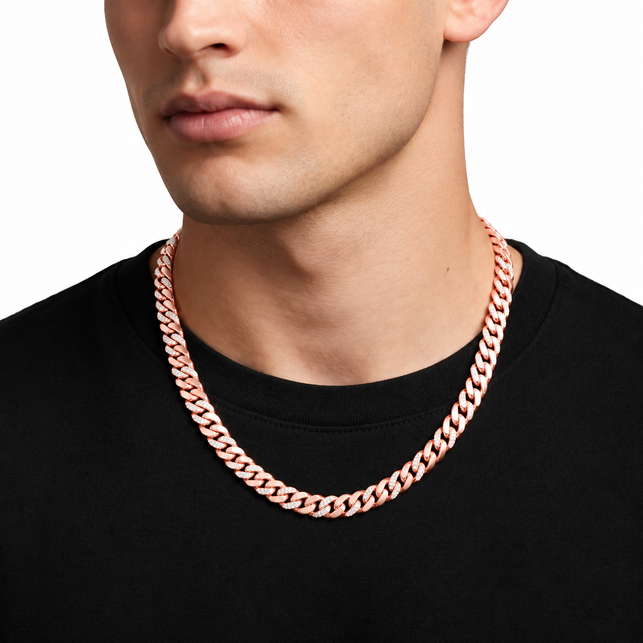 8mm Moissanite Diamond Half Iced Cuban Link Chain