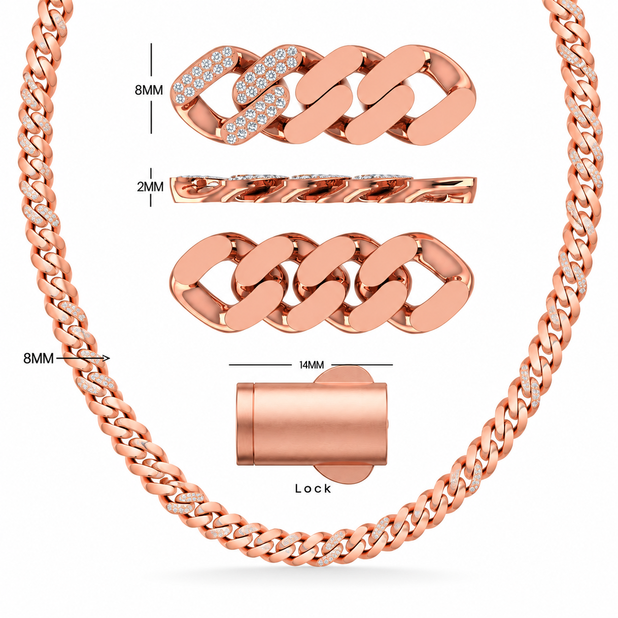 8mm Moissanite Diamond Half Iced Cuban Link Chain