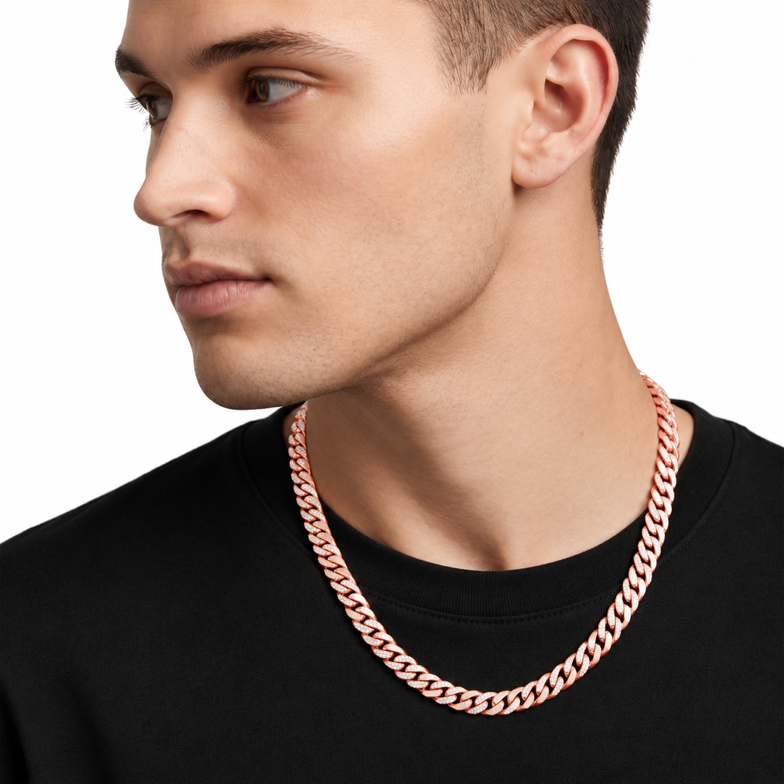 8mm Moissanite Diamond Half Iced Cuban Link Chain
