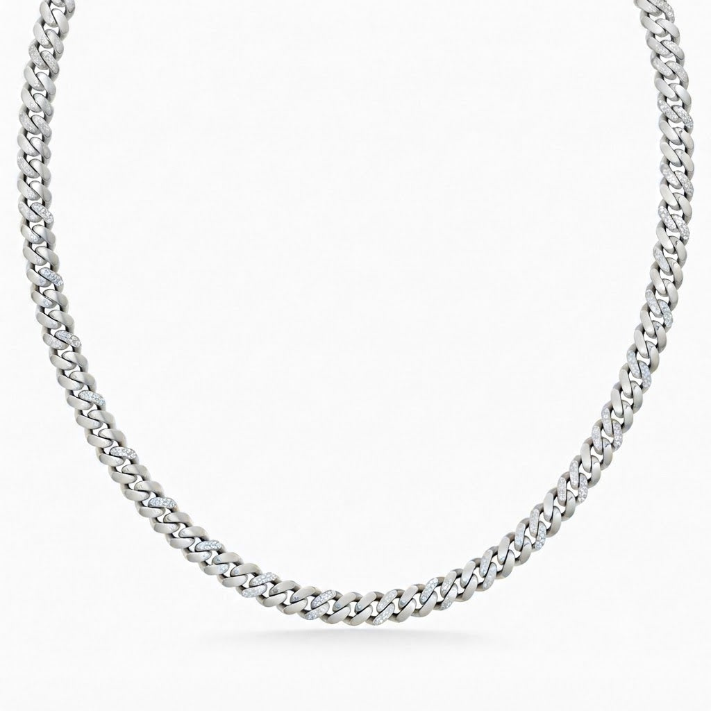 8mm Moissanite Diamond Half Iced Cuban Link Chain