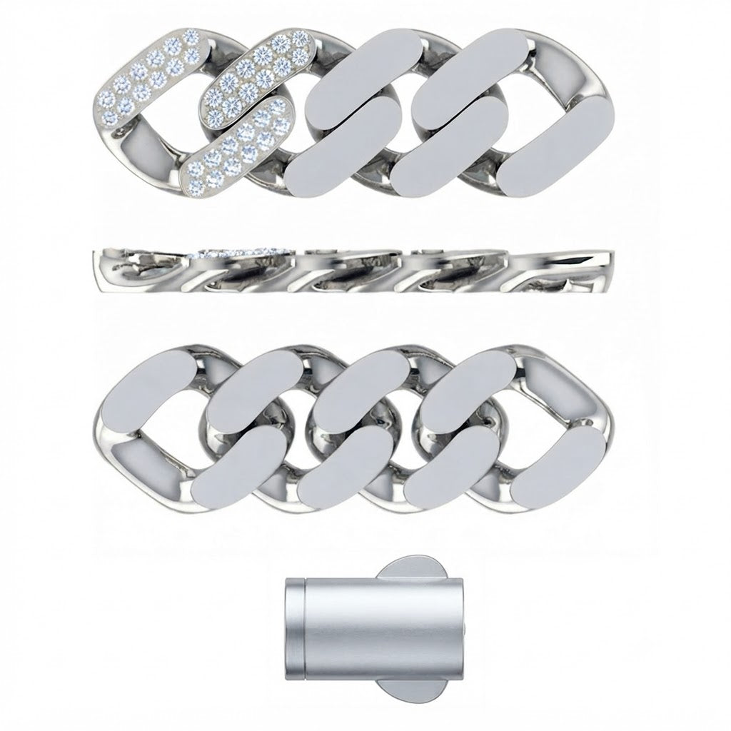 8mm Moissanite Diamond Half Iced Cuban Link Chain
