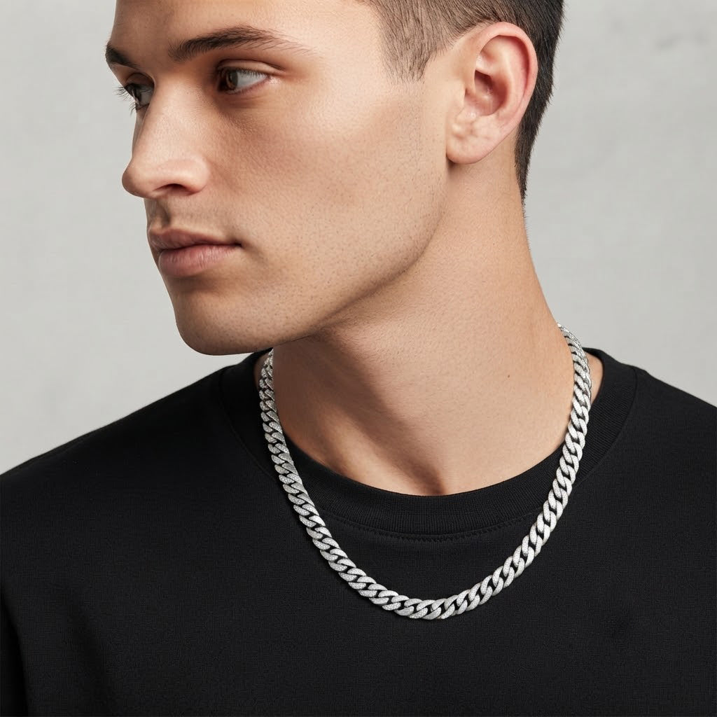 8mm Moissanite Diamond Half Iced Cuban Link Chain