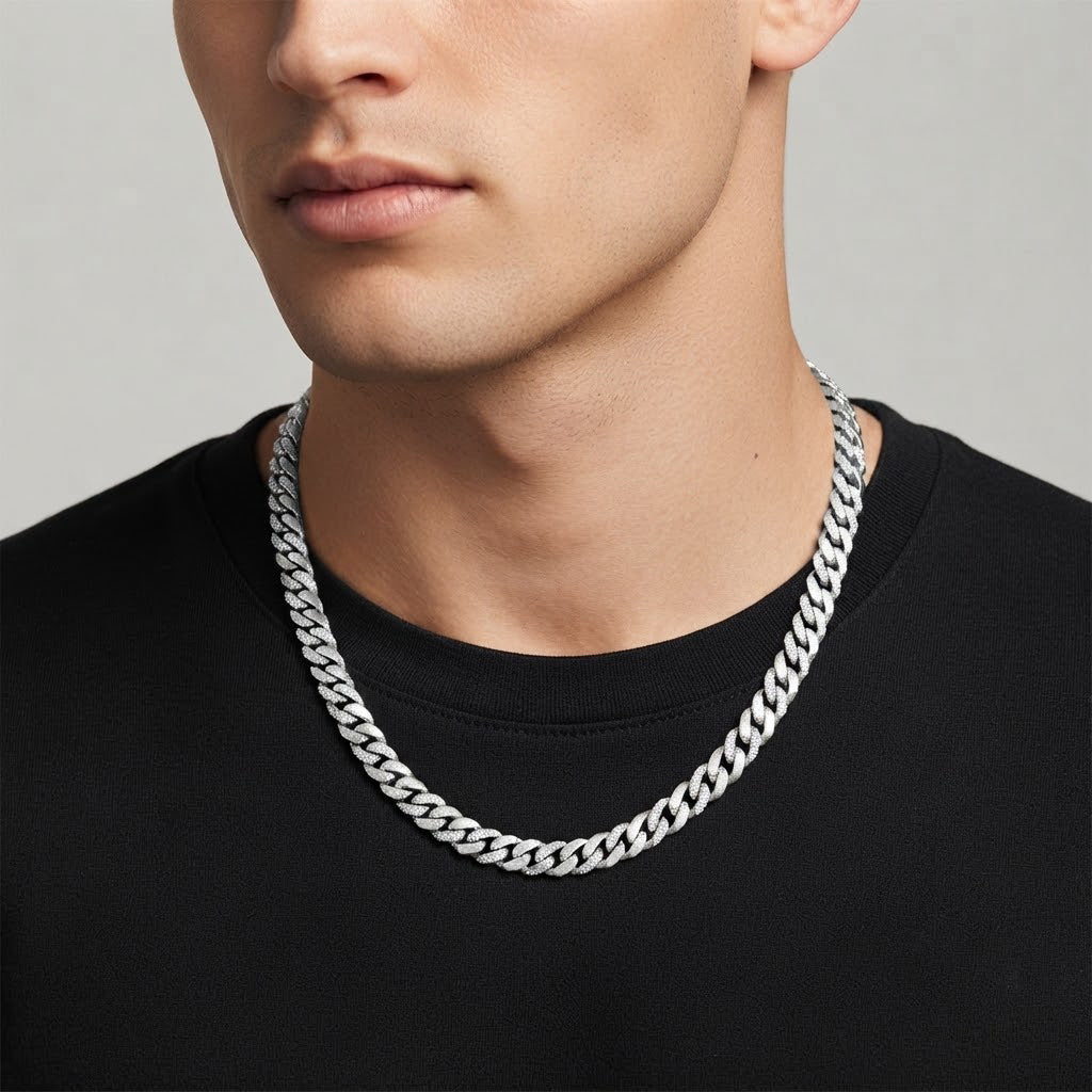 8mm Moissanite Diamond Half Iced Cuban Link Chain