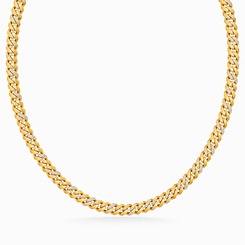 8mm Moissanite Diamond Half Iced Cuban Link Chain