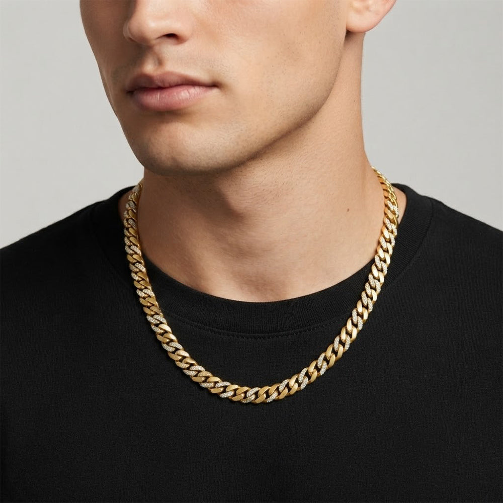 8mm Moissanite Diamond Half Iced Cuban Link Chain